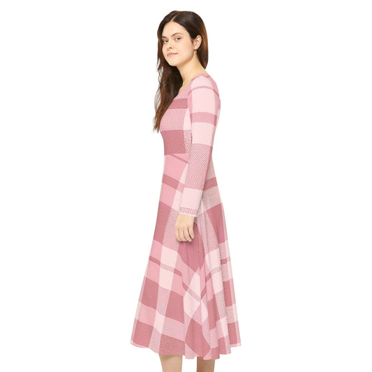 Sweet Plaid Spin Dress – Long Sleeve Gingham-Inspired All Over Prints