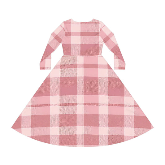 Sweet Plaid Spin Dress – Long Sleeve Gingham-Inspired All Over Prints