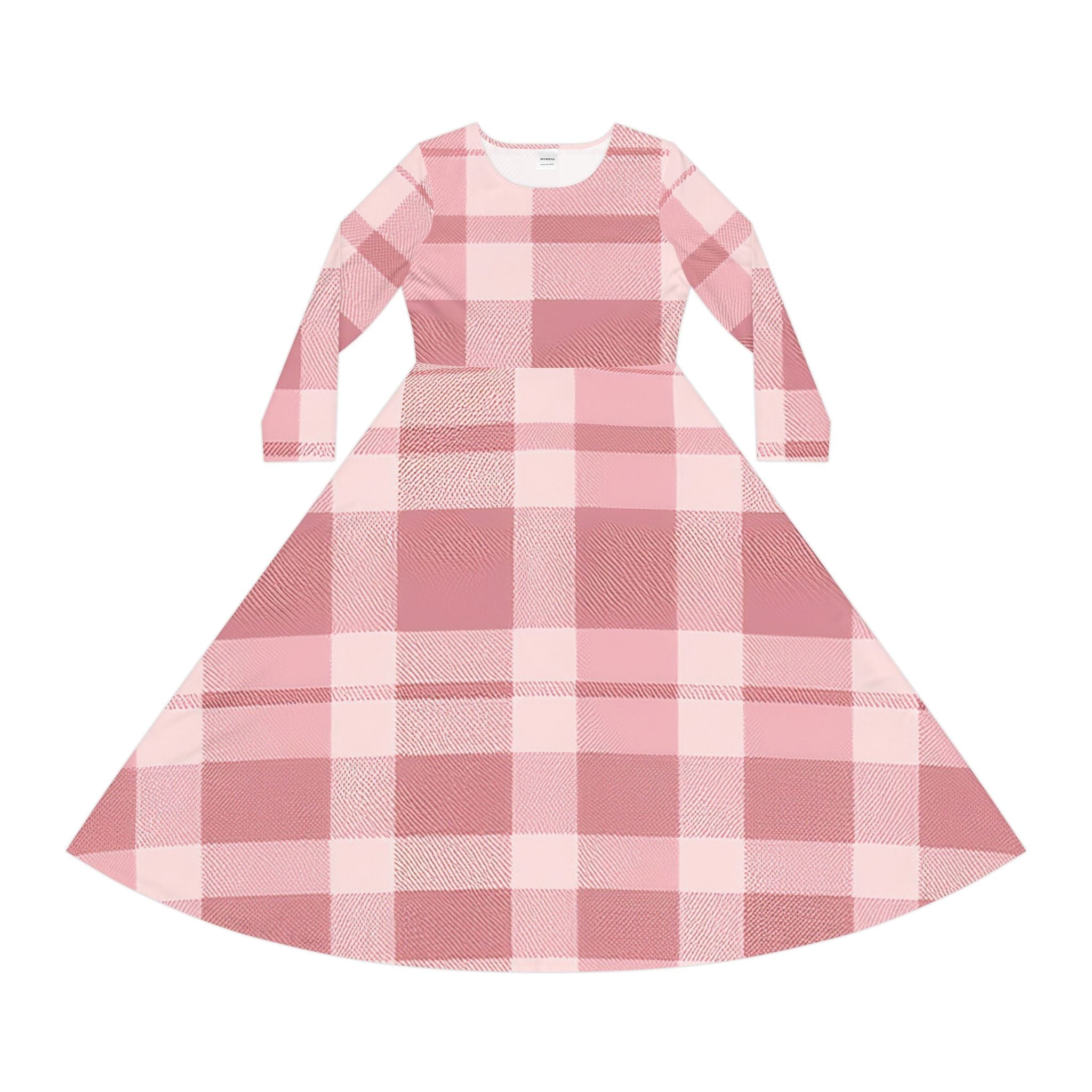 Sweet Plaid Spin Dress – Long Sleeve Gingham-Inspired All Over Prints