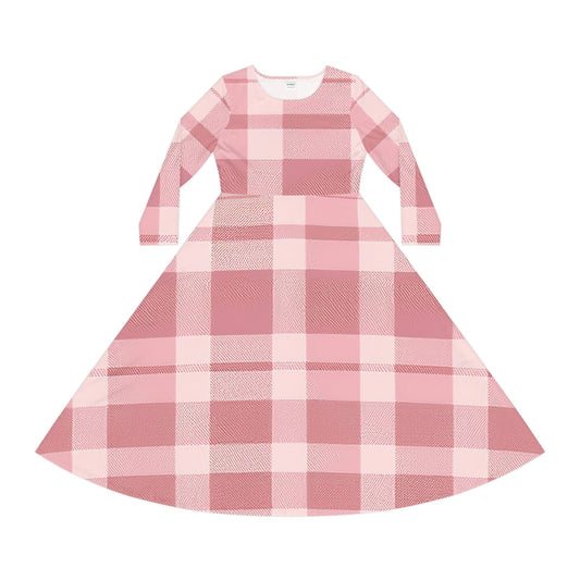 Sweet Plaid Spin Dress – Long Sleeve Gingham-Inspired All Over Prints