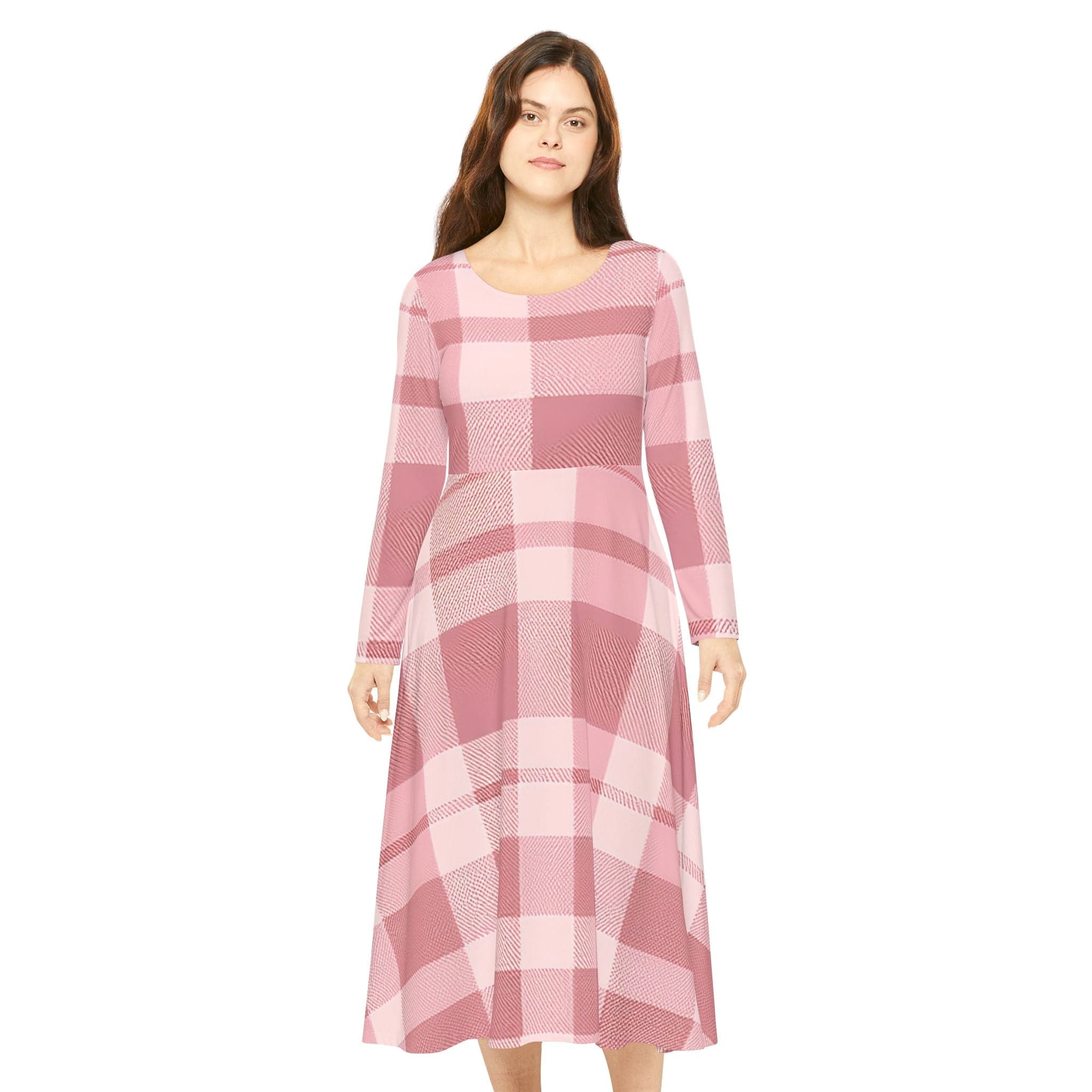 Sweet Plaid Spin Dress – Long Sleeve Gingham-Inspired S All Over Prints