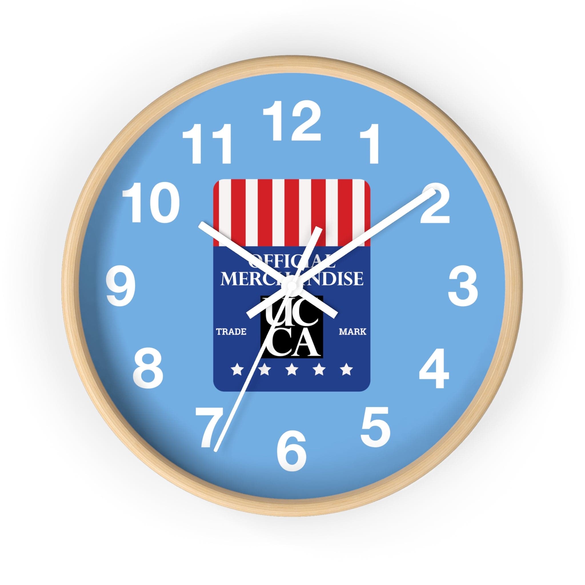 The Official UCCA Timekeeper: Wall Clock - Blue Watch Face Wooden Base / White / 10