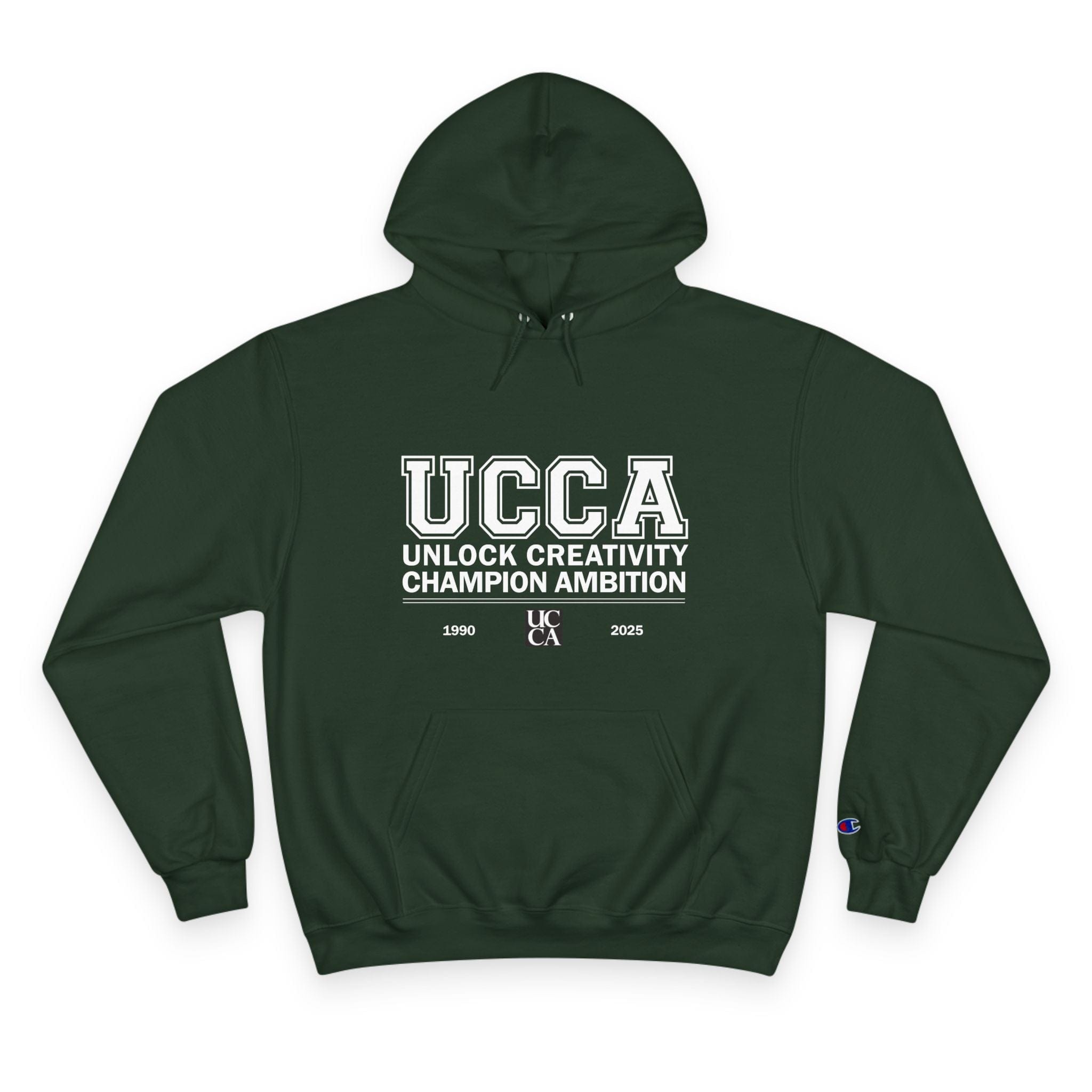 UCCA Champion Hoodie - UNLOCK CREATIVITY, CHAMPION AMBITION Dark Green / S Hoodie