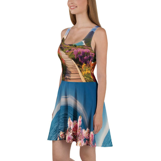 Women’s “Coastal Bloom” Skater Dress – Hawaii Dreamscape Vibes