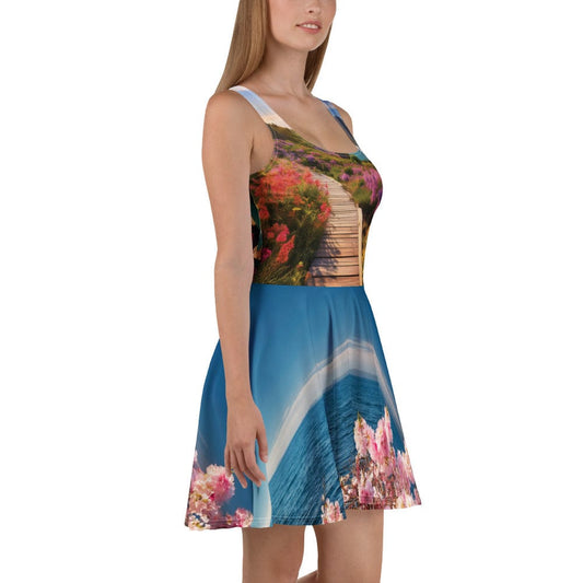 Women’s “Coastal Bloom” Skater Dress – Hawaii Dreamscape Vibes