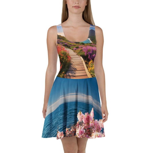 Women’s “Coastal Bloom” Skater Dress – Hawaii Dreamscape Vibes XS