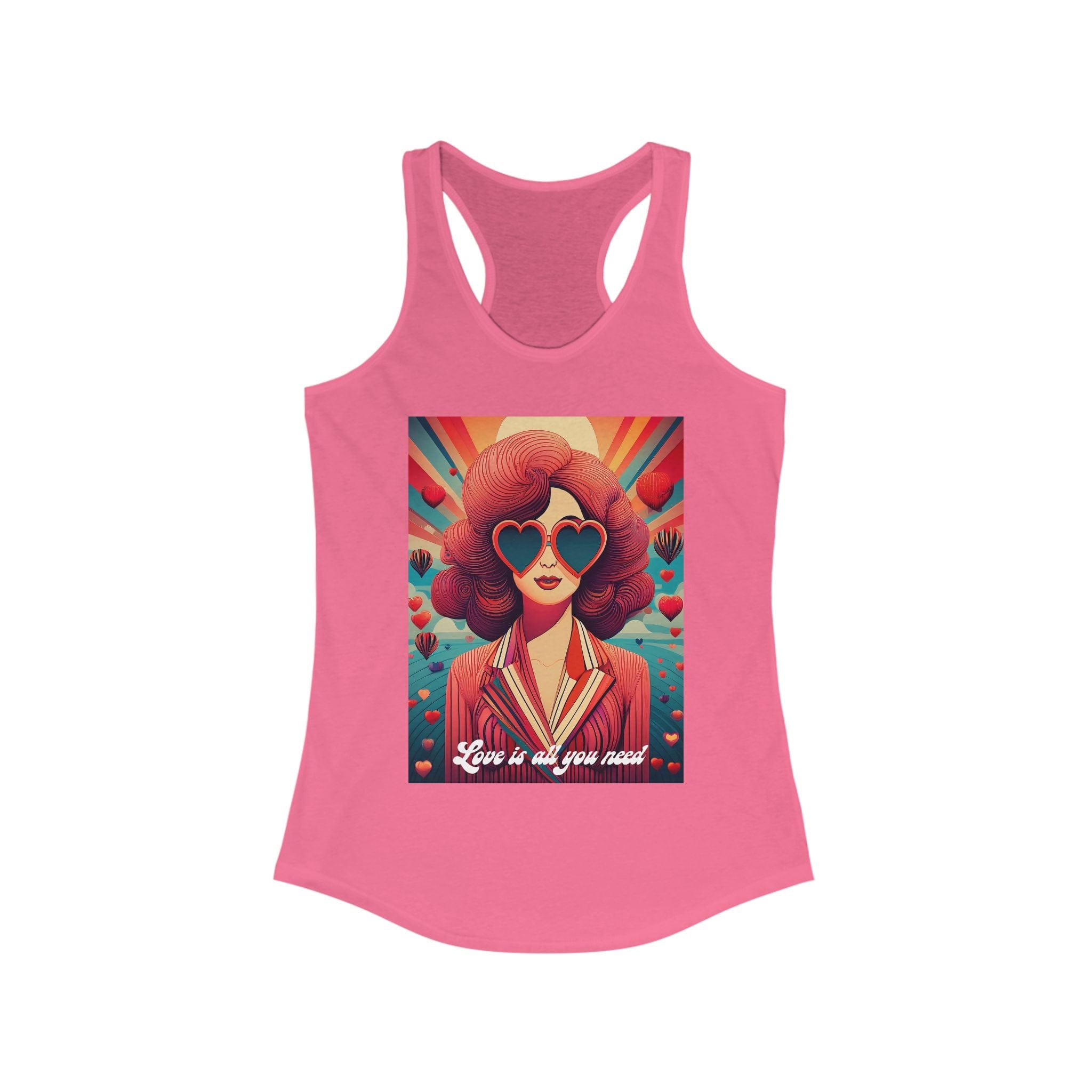 Women’s “Love Is All You Need” Retro Racerback Tank – 6 Colors of Pure Vibe XS / Solid Hot Pink Tank Top