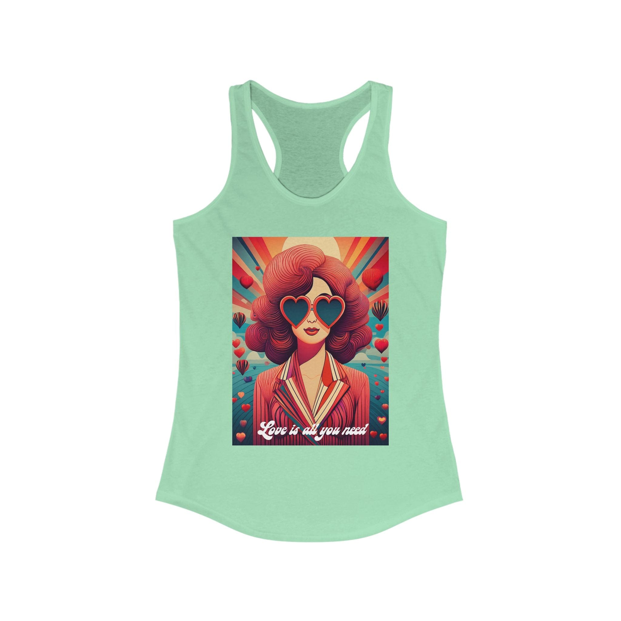 Women’s “Love Is All You Need” Retro Racerback Tank – 6 Colors of Pure Vibe XS / Solid Mint Tank Top