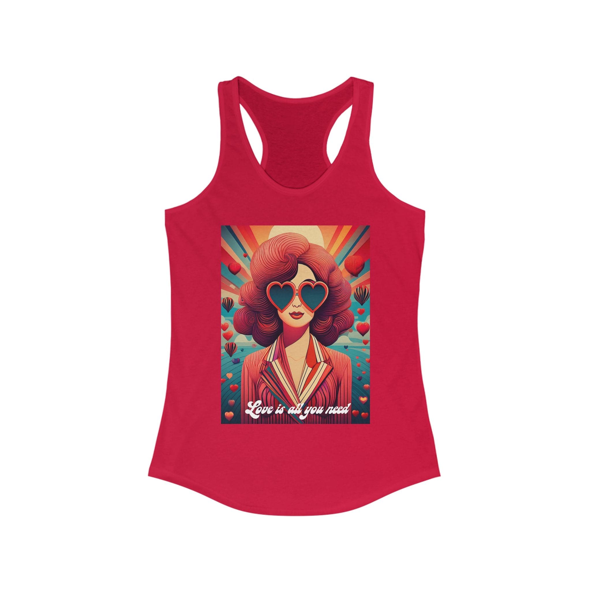 Women’s “Love Is All You Need” Retro Racerback Tank – 6 Colors of Pure Vibe XS / Solid Red Tank Top