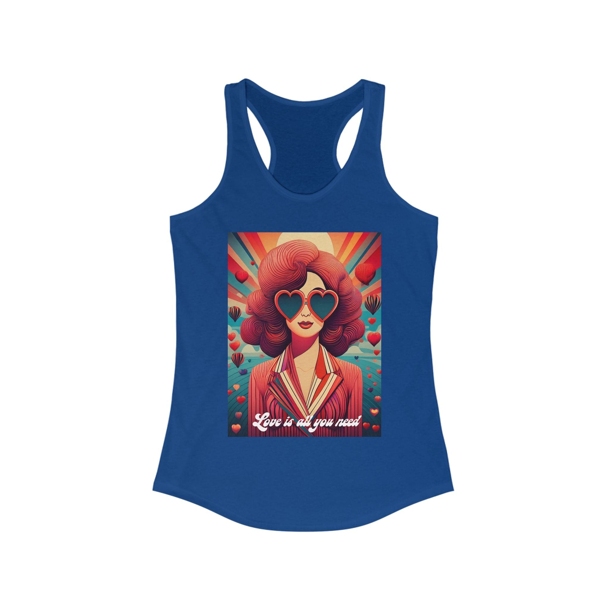 Women’s “Love Is All You Need” Retro Racerback Tank – 6 Colors of Pure Vibe XS / Solid Royal Tank Top