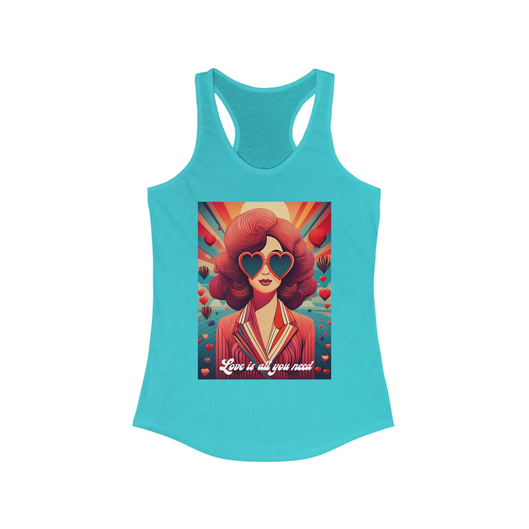 Women’s “Love Is All You Need” Retro Racerback Tank – 6 Colors of Pure Vibe XS / Solid Tahiti Blue Tank Top