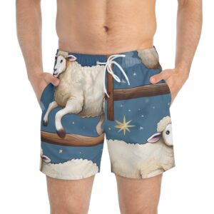 "Don’t Be Sheepish" Men's Swim Trunks – Dreamy Dive Edition 🏊‍♂️🌙